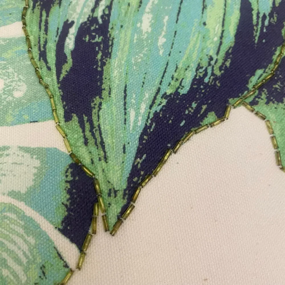 Set of TWO Tropical Monstera Leaf Beaded Throw Pillow Covers 19x13 with Zipper